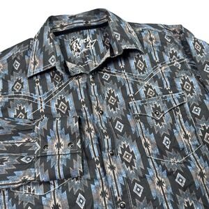 Wrangler Rock 47 Shirt Mens L Pearl Snap Aztec Embroidered Western Cowboy Work
